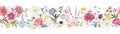 Beautiful horizontal seamless floral pattern with watercolor hand drawn gentle summer flowers. Stock illustration