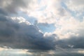 A beautiful horizontal shot of bright blue sky with fluffy white clouds Royalty Free Stock Photo