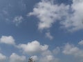 A beautiful horizontal shot of bright blue sky with puffy white clouds. Royalty Free Stock Photo