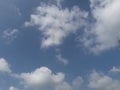 A beautiful horizontal shot of bright blue sky with puffy white clouds. Royalty Free Stock Photo