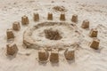 Beautiful horizontal texture of yellow sand with Castle and towers is in the photo Royalty Free Stock Photo