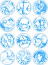 Zodiac sign artwork, blue beautiful horoscope symbol, vector illustration at circle background