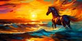 Beautiful horse on the beach in the ocean waves painting Royalty Free Stock Photo