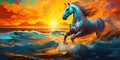 Beautiful horse on the beach in the ocean waves painting Royalty Free Stock Photo