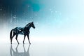 beautiful horse in a big futuristic space, symbolizing dynamic innovation and forward-thinking in business.