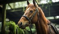 Beautiful horse grazing in a meadow, a portrait of nature generated by AI