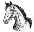 Beautiful horse head portrait hand drawn engraving sketch Royalty Free Stock Photo