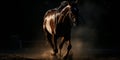 A beautiful horse with a long mane. Portrait in motion. Generative AI. Beautiful horse portrait. Panorama. Banner