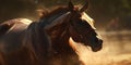 A beautiful horse with a long mane. Portrait in motion. Generative AI. Beautiful horse portrait. Panorama. Banner