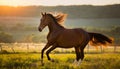 Beautiful horse running on green meadow. Wild animal Royalty Free Stock Photo