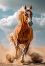 Beautiful horse runs gallop in the desert Royalty Free Stock Photo
