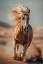 Beautiful horse runs gallop on sand in desert Royalty Free Stock Photo