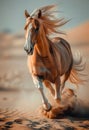 Beautiful horse runs gallop on sand in the desert Royalty Free Stock Photo