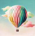 A beautiful hot air balloon in the sky painted in pastel colors against a multi-colored sky. Generated AI Royalty Free Stock Photo