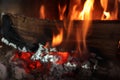 Beautiful hot burning campfire with orange flames and embers in a close up view Royalty Free Stock Photo