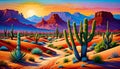 Beautiful hot red desert evening sunset cactus scenery