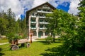 Beautiful hotel in the Braies lake, summer season, Alto-Adige, Italy