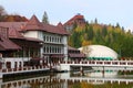 Beautiful Hotel building on the lake with reflections on water