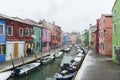 Beautiful house and canal with ships in Murano island at Venice, Italy 2015