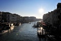 Beautiful house and canal with ships at Venice, Italy 2015