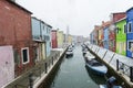 Beautiful house and canal with ships at Venice, Italy 2015