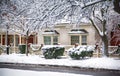 Beautiful house covered snow located in the Queen Street, Niagara on the Lake, Canada Royalty Free Stock Photo