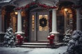 Beautiful house decorated for Christmas and New Year with garlands and red lanterns Royalty Free Stock Photo