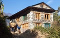 Beautiful house home building with local sherpas Nepal Royalty Free Stock Photo