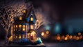 beautiful house at nighttime with Christmas lights, high contrast and bokeh, neural network generated art