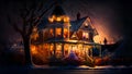 beautiful house at nighttime with Christmas lights, high contrast and bokeh, neural network generated art