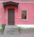 Beautiful House. Red wall with window & door