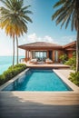 Beautiful house with swimming pool, palm leisure sea nature private lifestyle exotic lounge