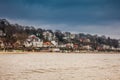 Beautiful houses and beaches on the banks of Elbe river in Hamburg Royalty Free Stock Photo