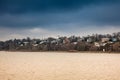 Beautiful houses and beaches on the banks of Elbe river in Hamburg Royalty Free Stock Photo