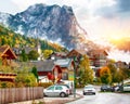 Beautiful houses in Brauhof village on the lake Grundlsee.