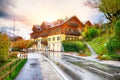 Beautiful houses in Brauhof village on the lake Grundlsee.