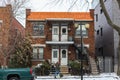 Beautiful houses in city of Montreal. Winter time. Christmas Royalty Free Stock Photo