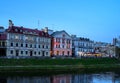 Beautiful houses in classic old style. Beautiful evening light.. Pskov, Sovetskaya naberezhnaya