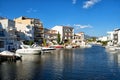 Beautiful houses and hotels on the shores of canal in Empuriabrava