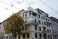 Beautiful houses in Munich, blue sky, attic and new building Royalty Free Stock Photo