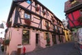 Beautiful houses in Riquewihr, Alsace, France. One of the most romantic and beautiful villages Royalty Free Stock Photo