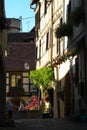 Beautiful houses in Riquewihr, Alsace, France. One of the most romantic and beautiful villages Royalty Free Stock Photo