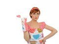 Beautiful housewife woman with lollipop Royalty Free Stock Photo