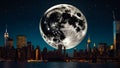 Beautiful huge moon, New York fantastic urban Royalty Free Stock Photo