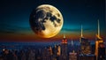 Beautiful huge moon, New York fantastic urban night Royalty Free Stock Photo