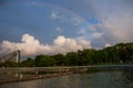 Beautiful Huge rainbow in the Park turned off the fountain. Malaysia. Kota Kinabalu