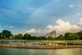 Beautiful Huge rainbow in the Park turned off the fountain. Malaysia. Kota Kinabalu