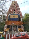 Beautiful Huge Shiva Linga Statue in front of the Kadu Malleshwara Temple entrance Gopura during Maha Shivaratri Festival Royalty Free Stock Photo
