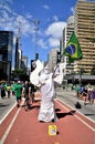 A beautiful human statue of patriot angel with the flag of Brazil on Paulista
