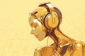 Beautiful humanoid robot enjoying the music. Generative AI